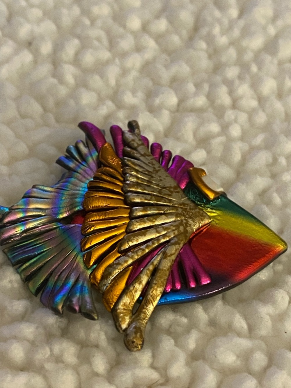 Multicolor Rainbow Fish Brooch with Gold Accent - Picture 3 of 10